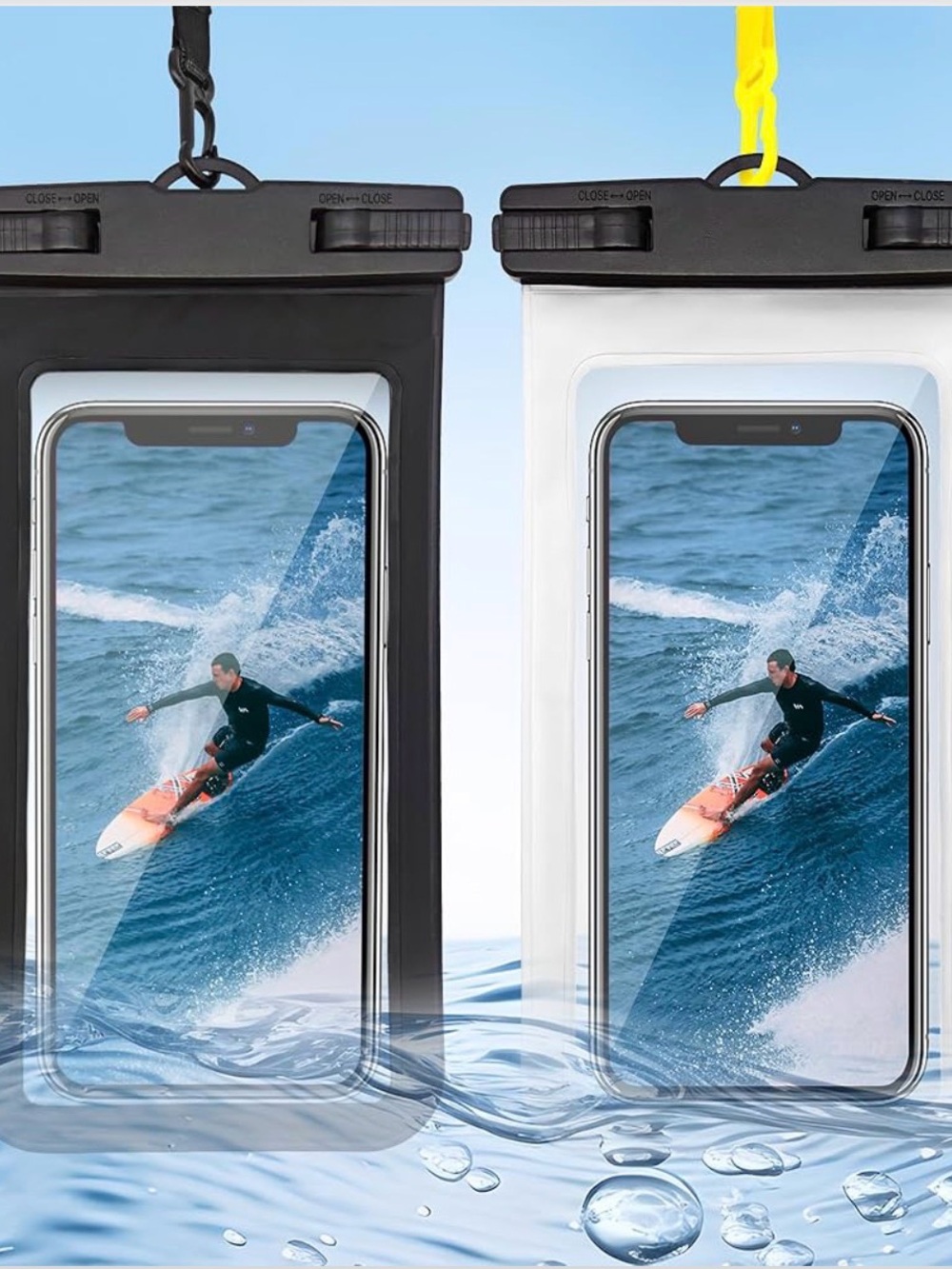 2 Waterproof Phone Pouch Cases - Black & Clear